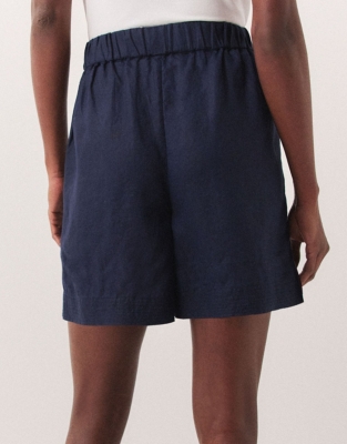 Linen Stitch Detail Shorts - Navy