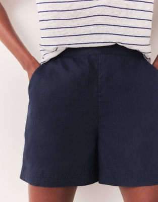 Linen Stitch Detail Shorts - Navy