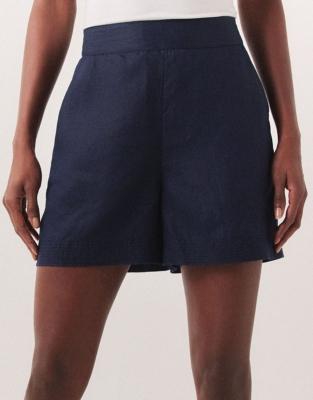 Linen Stitch Detail Shorts - Navy