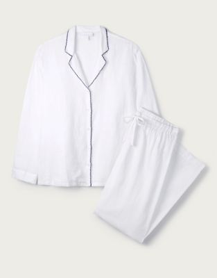 Linen Stitch-Trim Pajama Set | Pajamas | The White Company US