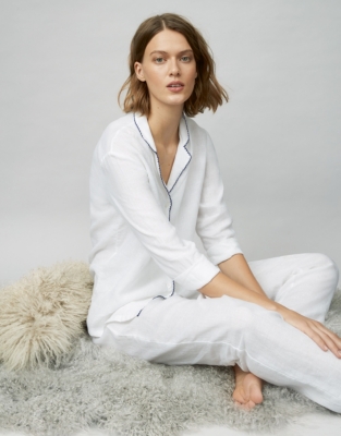 Linen StitchTrim Pyjama Set Nightwear & Robes Sale The White