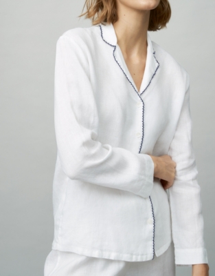 Linen StitchTrim Pyjama Set Nightwear & Robes Sale The White