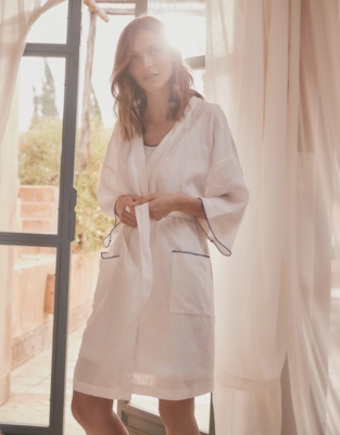 Linen Stitch-Trim Robe | Nightwear & Robes Sale | The White Company UK