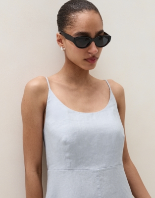 Linen Strappy Dress - Stormy Blue