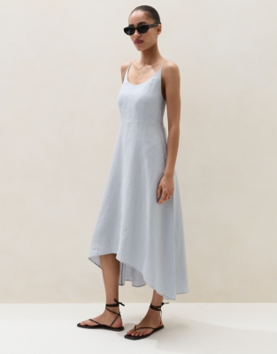 Linen Strappy Dress - Stormy Blue