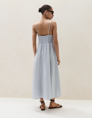 Linen Strappy Dress - Stormy Blue