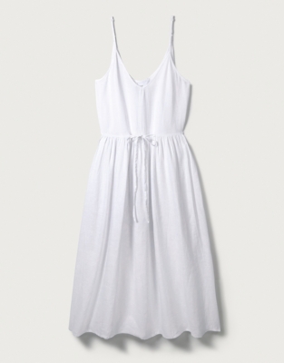 Linen Strappy Midi Sundress - White