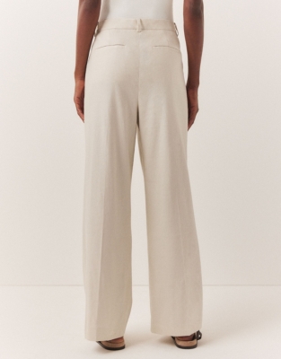 Linen Stretch Tailored Wide Leg Trousers