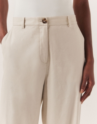 Linen Stretch Tailored Wide Leg Trousers