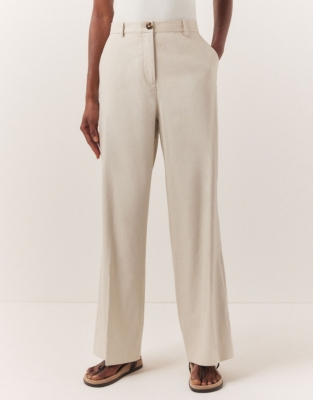 Linen Stretch Tailored Wide Leg Trousers