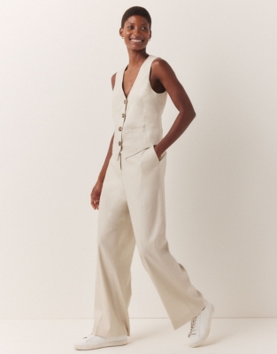 Linen Stretch Tailored Wide Leg Trousers