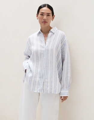 Linen Stripe Boyfriend Shirt