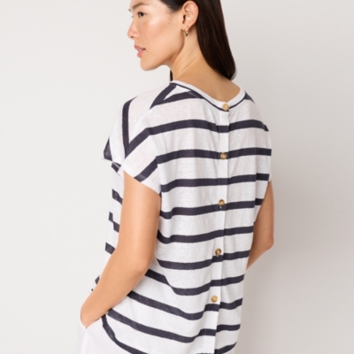 Linen Stripe Button Back Jersey Top