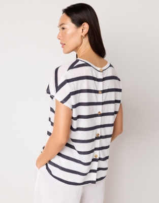 Linen Stripe Button Back Jersey Top