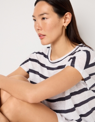 Linen Stripe Button Back Jersey Top