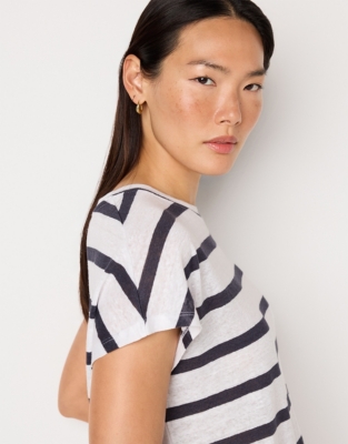 Linen Stripe Button Back Jersey Top