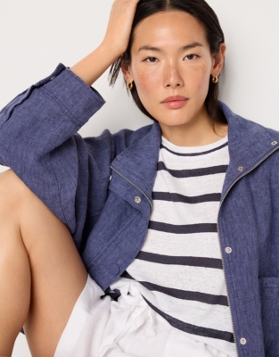Linen Stripe Button Back Jersey Top