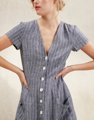 Linen Stripe Fit & Flare Dress | Clothing Sale | The White Company UK