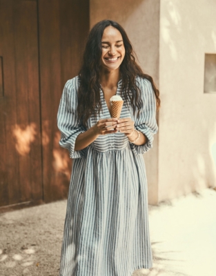 Linen Stripe Midi Dress