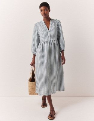 Linen Stripe Midi Dress | Dresses & Skirts | The White Company US