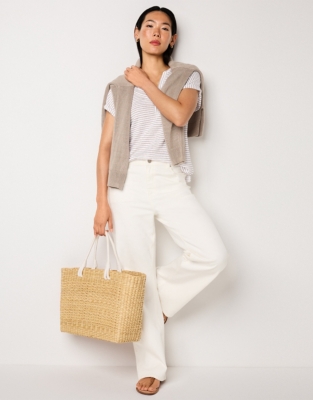 Linen Stripe Notch Neck Jersey Tee
