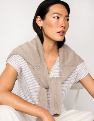 Linen Stripe Notch Neck Jersey Tee
