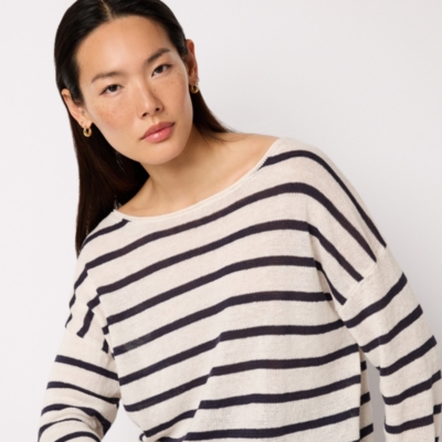 Linen Stripe Slash Neck Jumper