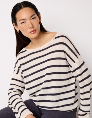 Linen Stripe Slash Neck Jumper