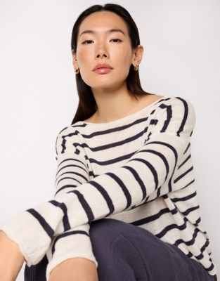 Linen Stripe Slash Neck Jumper