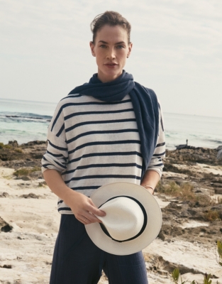 Linen Stripe Slash Neck Jumper