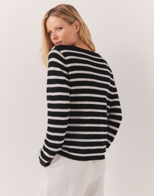 Linen Stripe V-Neck Jumper