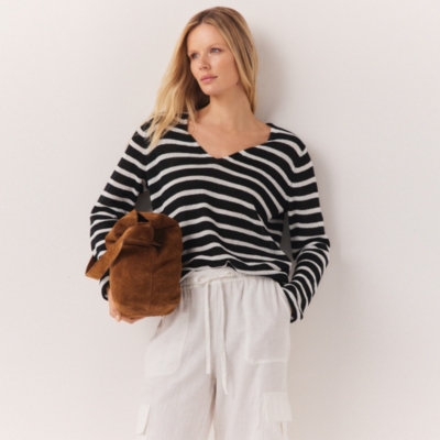 Linen Stripe V-Neck Sweater