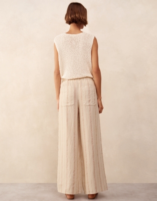 Linen Stripe Wide Leg Trousers
