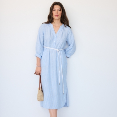 Linen Striped Dress With Rope Belt