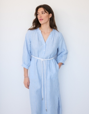 Linen Striped Dress With Rope Belt