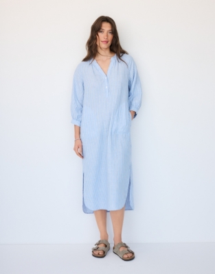 Linen Striped Dress With Rope Belt