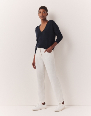 White tapered hot sale linen trousers