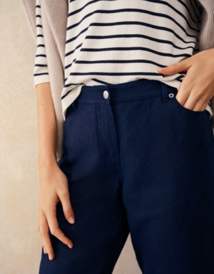 Linen Tapered Brompton Trousers - Navy