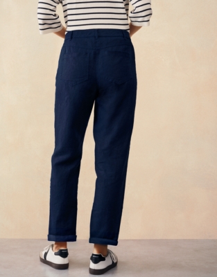 Linen Tapered Brompton Trousers - Navy