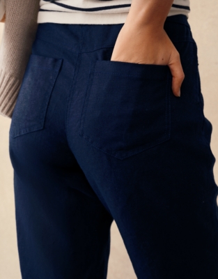 Linen Tapered Brompton Trousers - Navy