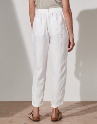 Linen Tapered Leg Pants - White