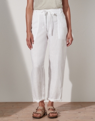 Linen Tapered Leg Pants - White