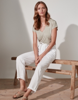 Linen Tapered Leg Pants, New In Clothing