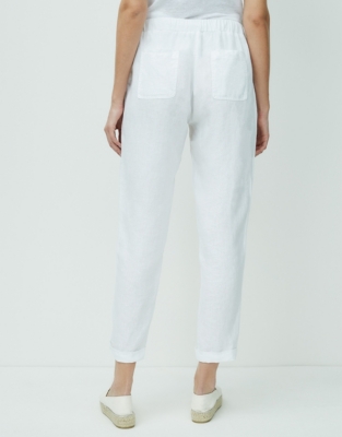 white linen tapered trousers