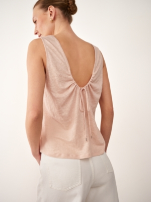 Linen Tie Back Sleeveless Top - Linen Pink