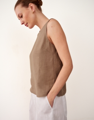 Linen Tie Back Sleeveless Top - Dusk