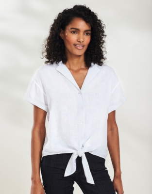 Linen Tie-Front Shirt - White