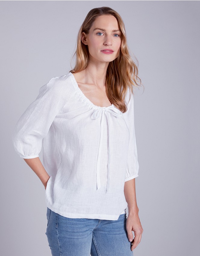 Linen Tie Neck Top | Clothing Sale | The White Company UK