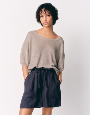 Linen Tie Waist Detail Shorts - Ink