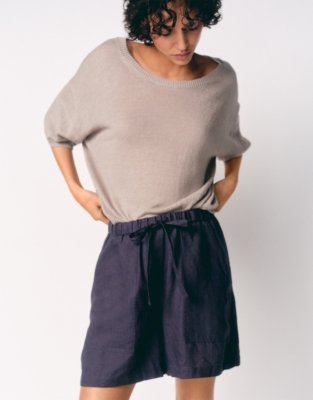 Linen Tie Waist Detail Shorts - Ink